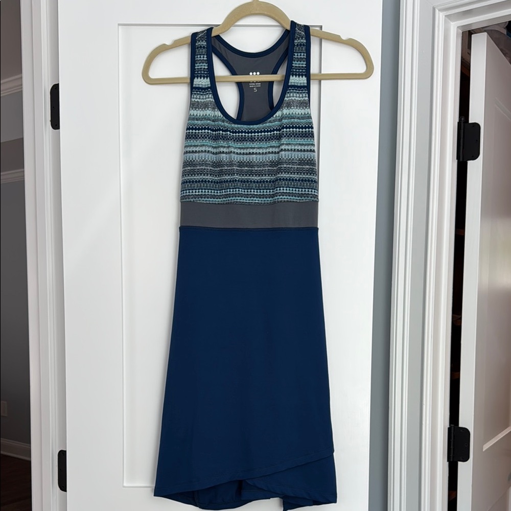 Blue and Gray Patterned Sleeveless Dress